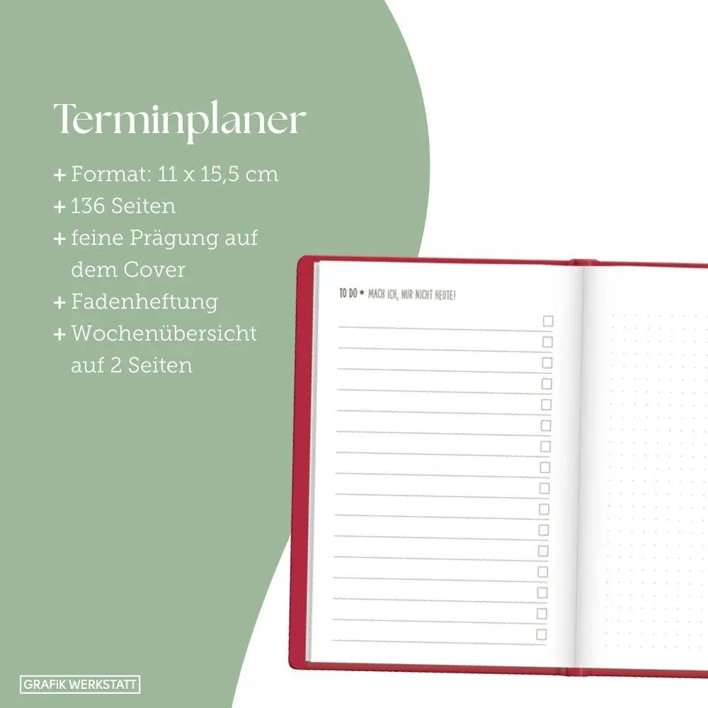 Bild: 9783986362140 | Terminplaner Lederlook 2027 Rot | Terminplaner Lederlook A6 | Original