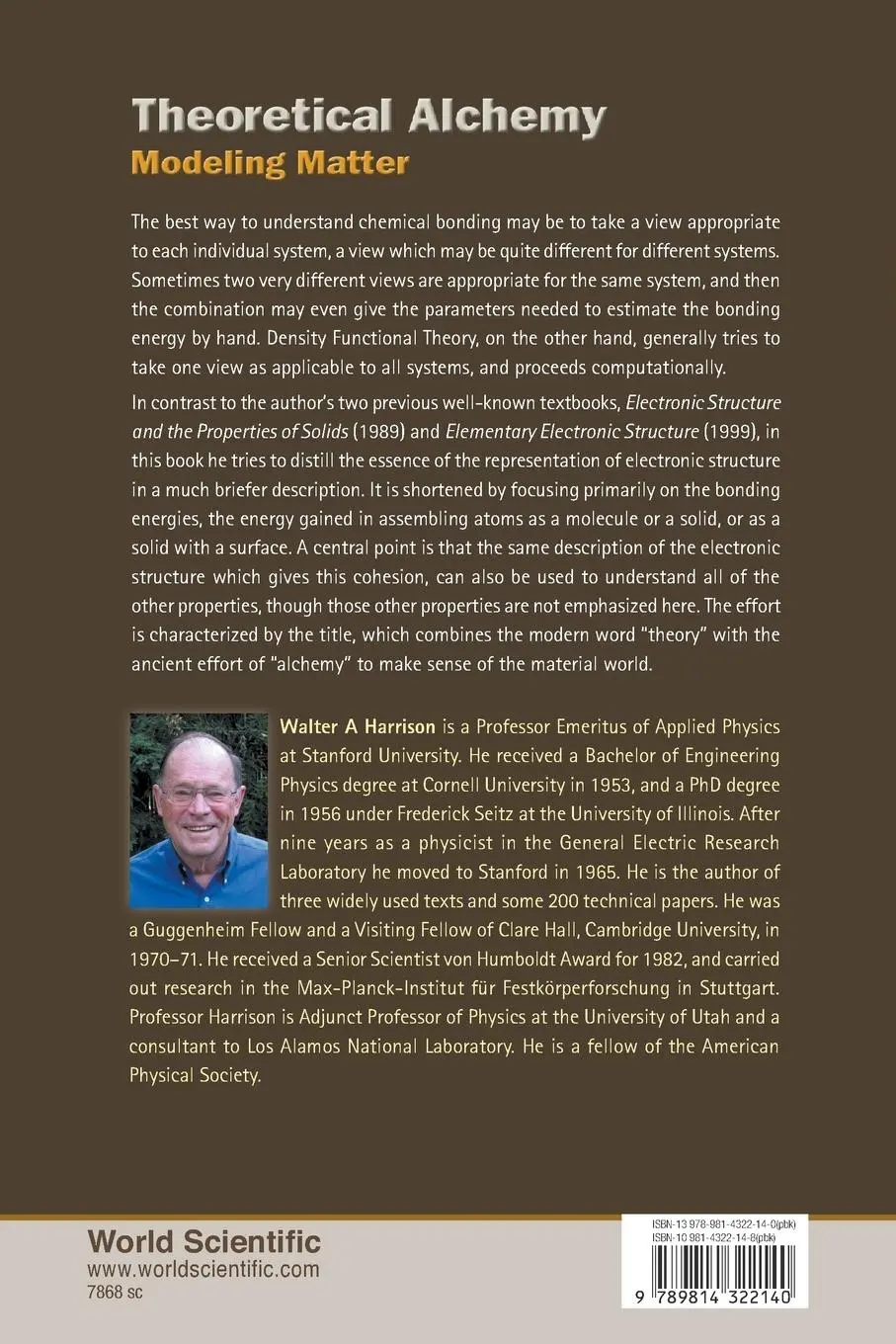 Rückseite: 9789814322140 | THEORETICAL ALCHEMY | MODELING MATTER | Walter Harrison | Taschenbuch