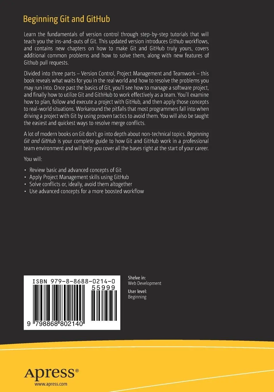 Rückseite: 9798868802140 | Beginning Git and GitHub | Mariot Tsitoara | Taschenbuch | xix | 2024
