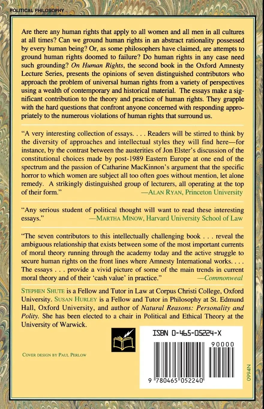 Rückseite: 9780465052240 | On Human Rights | 1993 | Stephen Shute (u. a.) | Taschenbuch | 1994