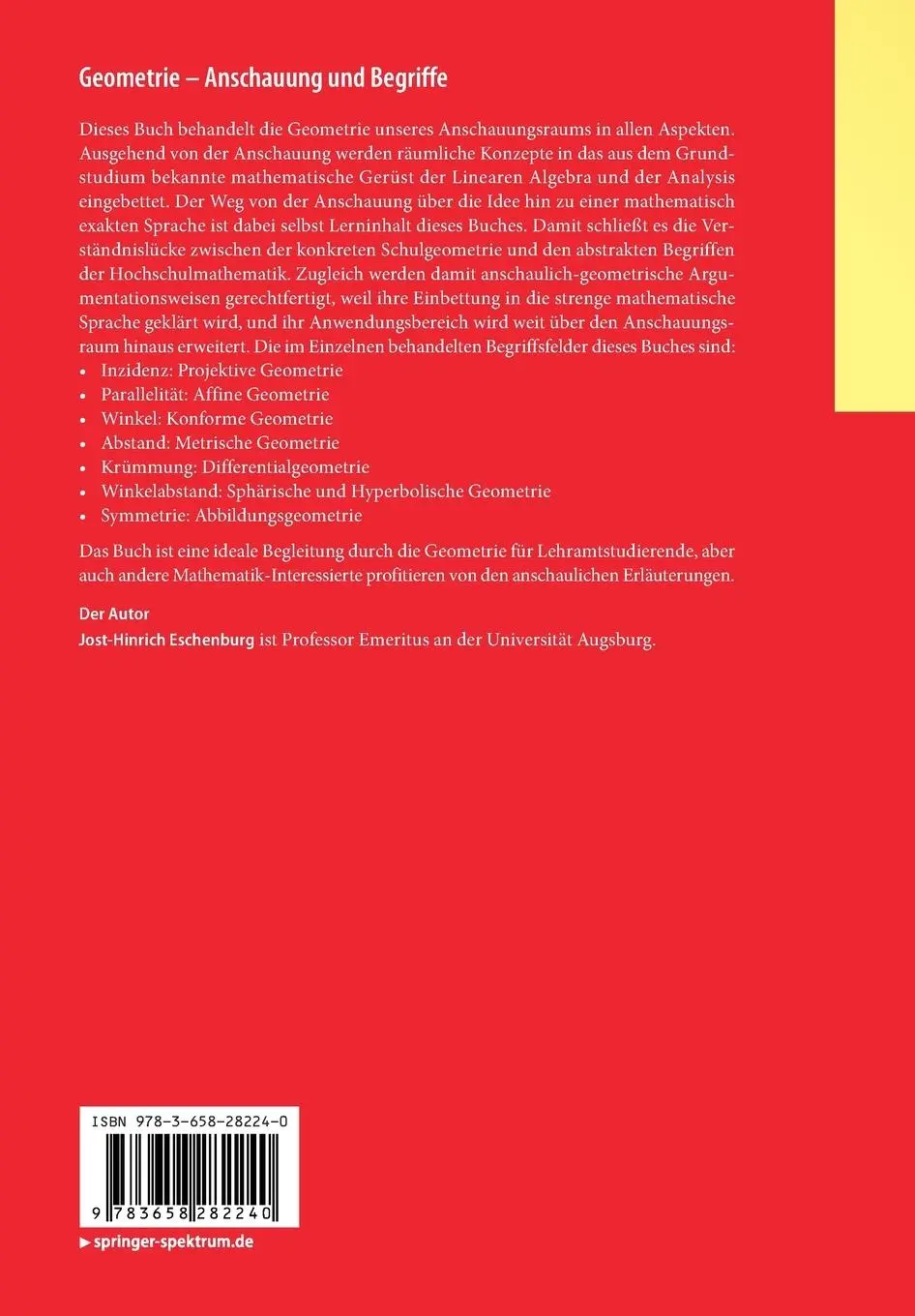 Rückseite: 9783658282240 | Geometrie - Anschauung und Begriffe | Jost-Hinrich Eschenburg | Buch