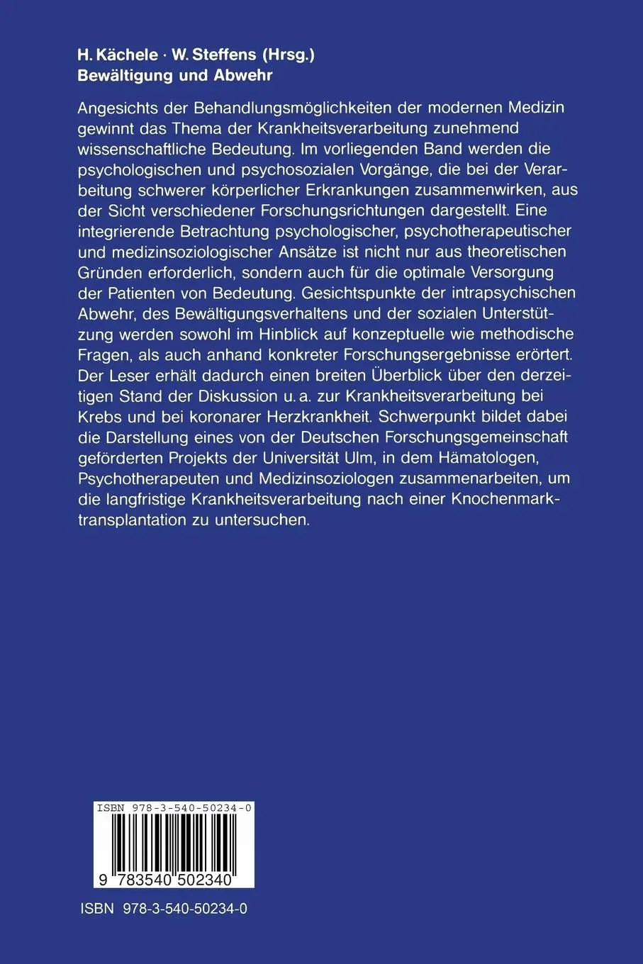 Rückseite: 9783540502340 | Bewältigung und Abwehr | Wolfgang Steffens (u. a.) | Taschenbuch | x