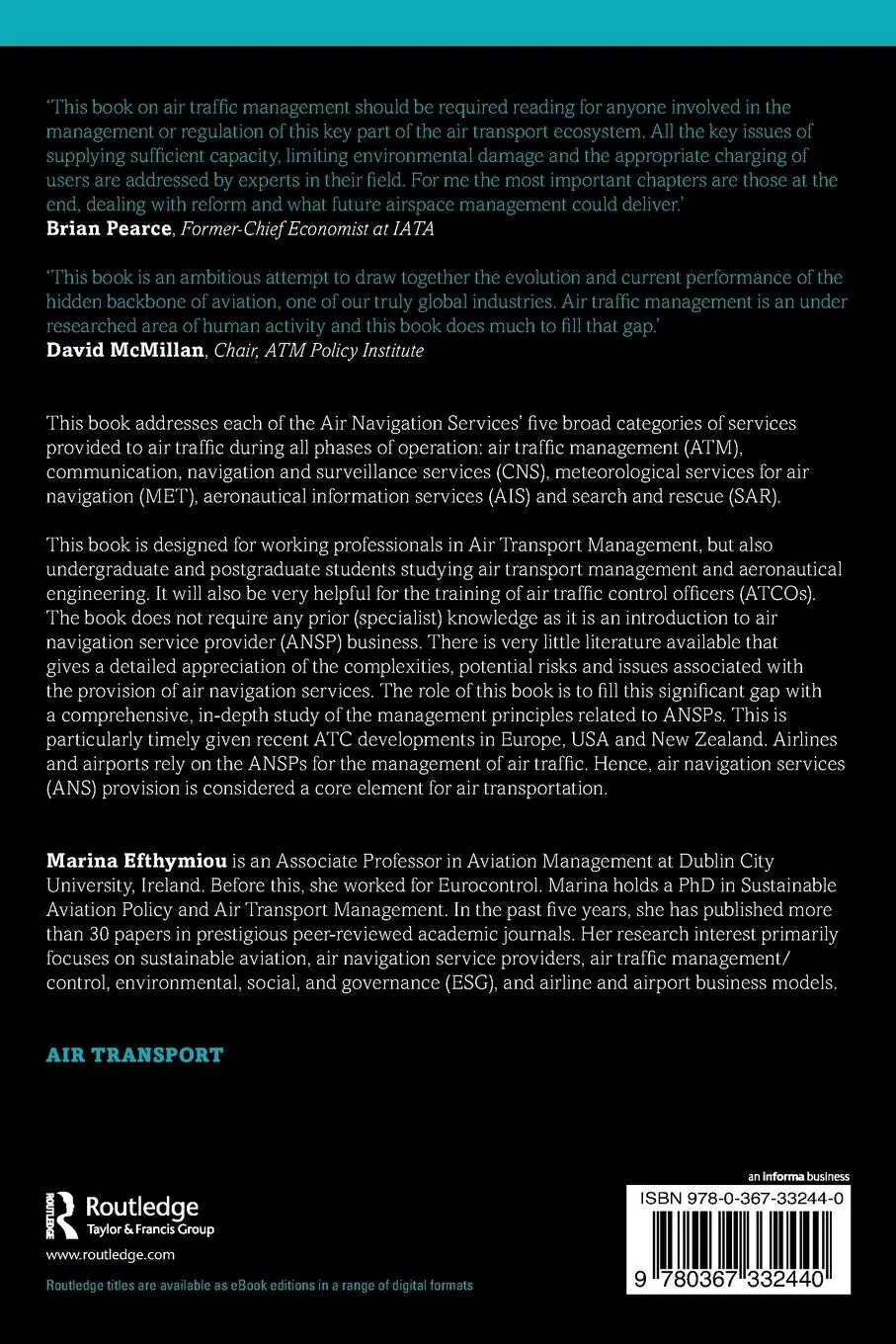 Rückseite: 9780367332440 | Air Traffic Management | Principles, Performance, Markets | Efthymiou