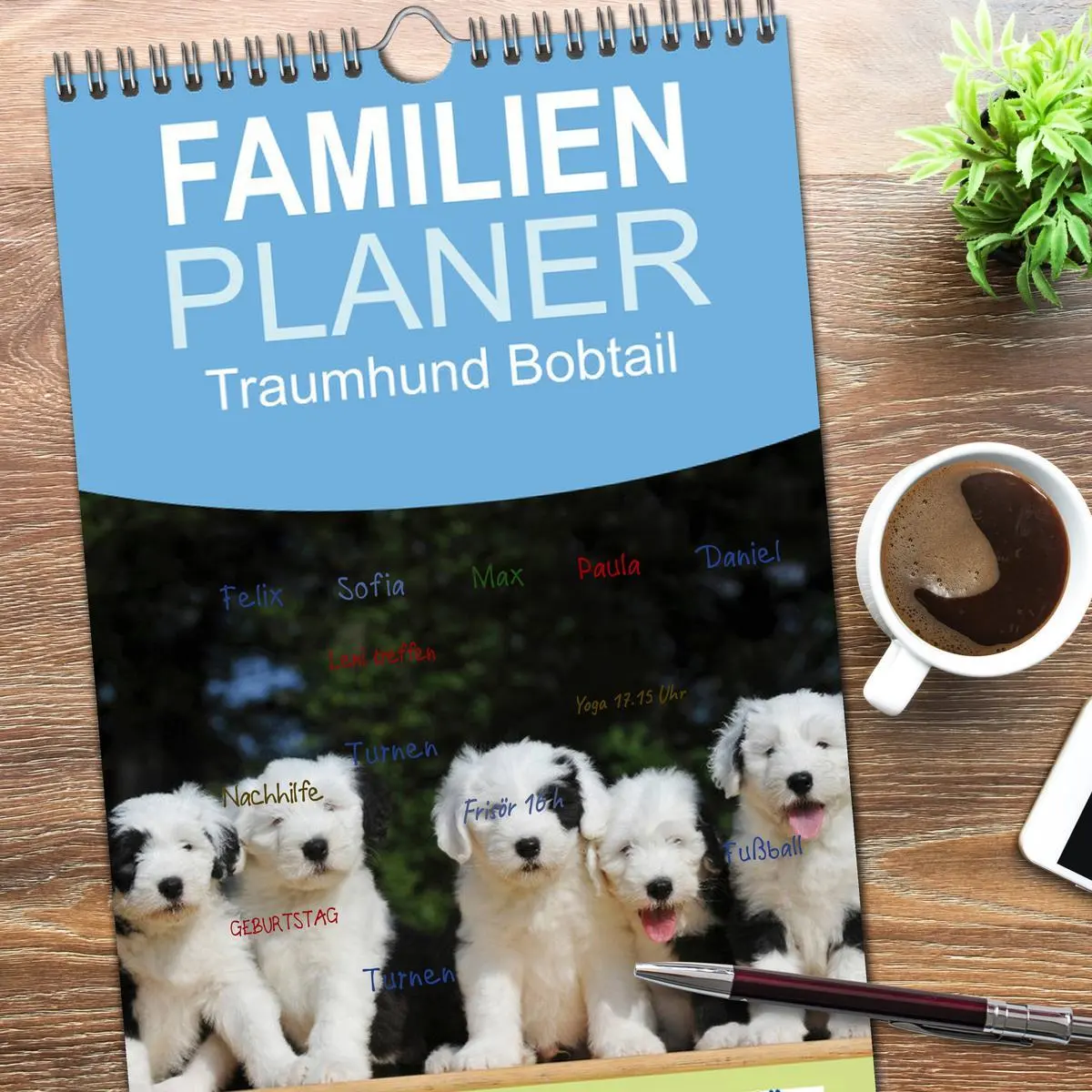 Bild: 9783516522440 | Familienplaner 2026 - Traumhund Bobtail mit 5 Spalten...