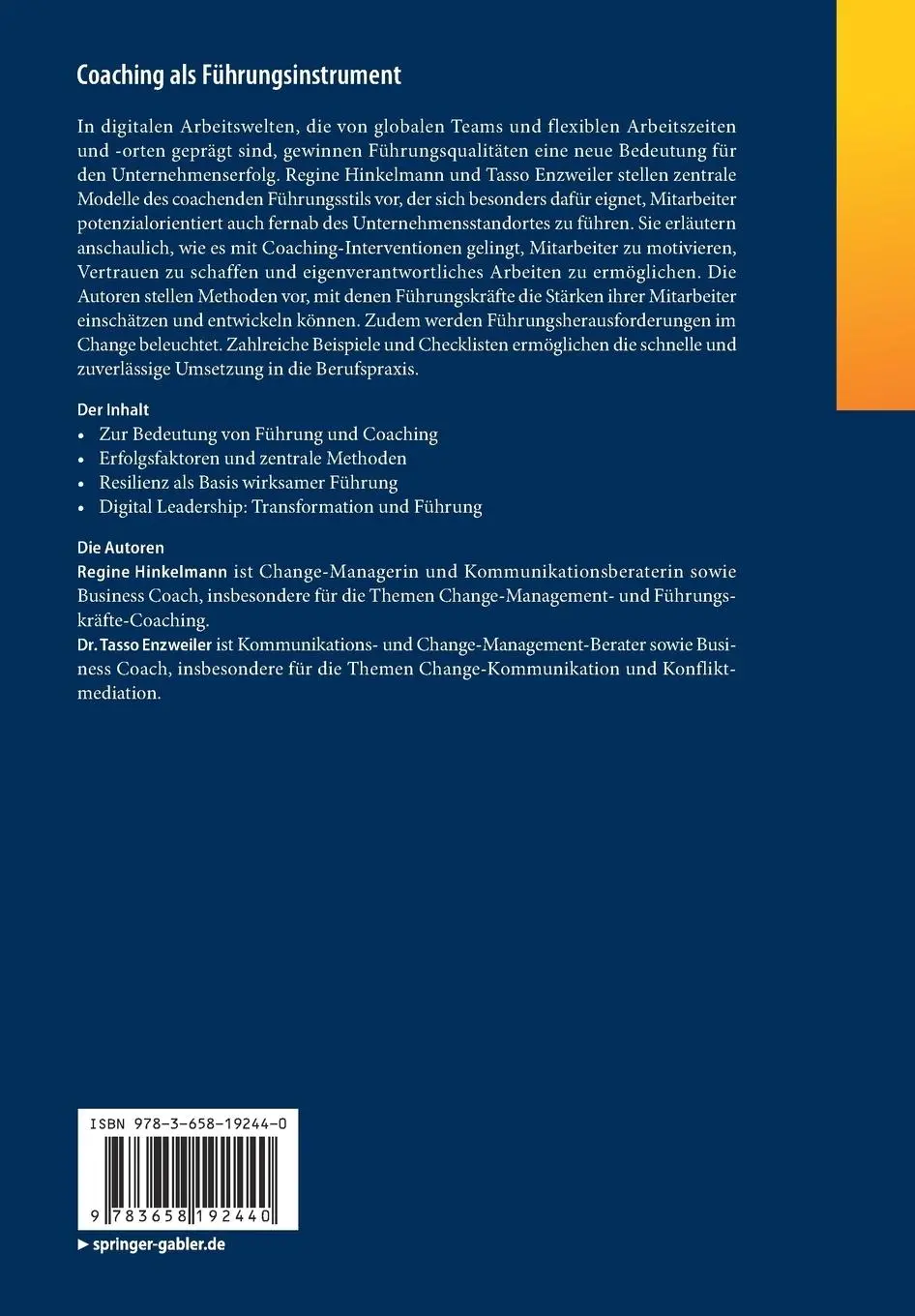 Rückseite: 9783658192440 | Coaching als Führungsinstrument | Tasso Enzweiler (u. a.) | Buch | xi