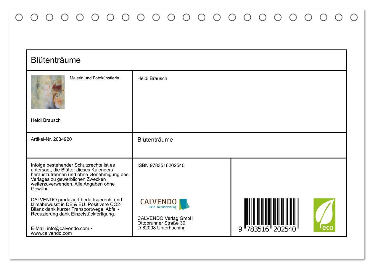 Bild: 9783516202540 | Blütenträume (Tischkalender 2026 DIN A5 quer), CALVENDO Monatskalender