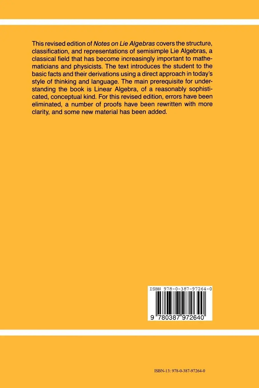Rückseite: 9780387972640 | Notes on Lie Algebras | Hans Samelson | Taschenbuch | xii | Englisch