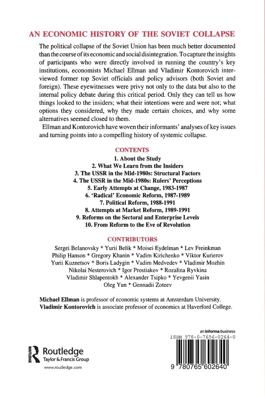 Rückseite: 9780765602640 | The Destruction of the Soviet Economic System | Michael Ellman (u. a.)