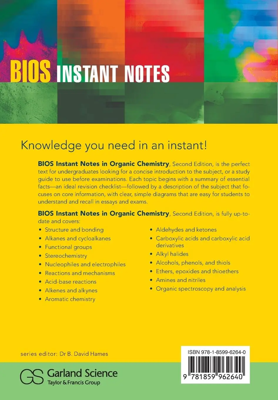 Rückseite: 9781859962640 | BIOS Instant Notes in Organic Chemistry | Graham Patrick | Taschenbuch