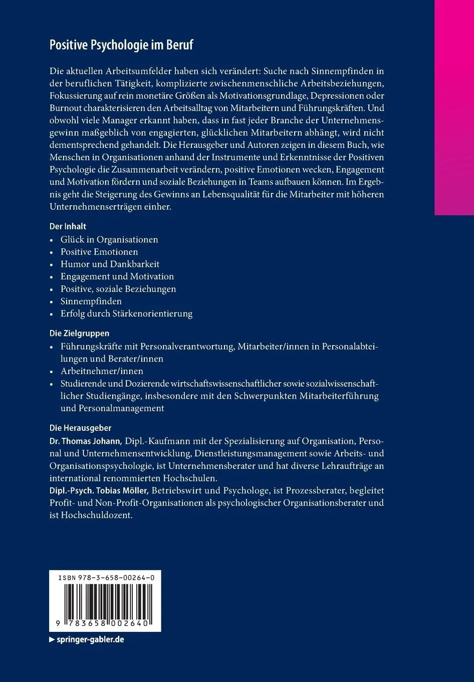 Rückseite: 9783658002640 | Positive Psychologie im Beruf | Tobias Möller (u. a.) | Taschenbuch