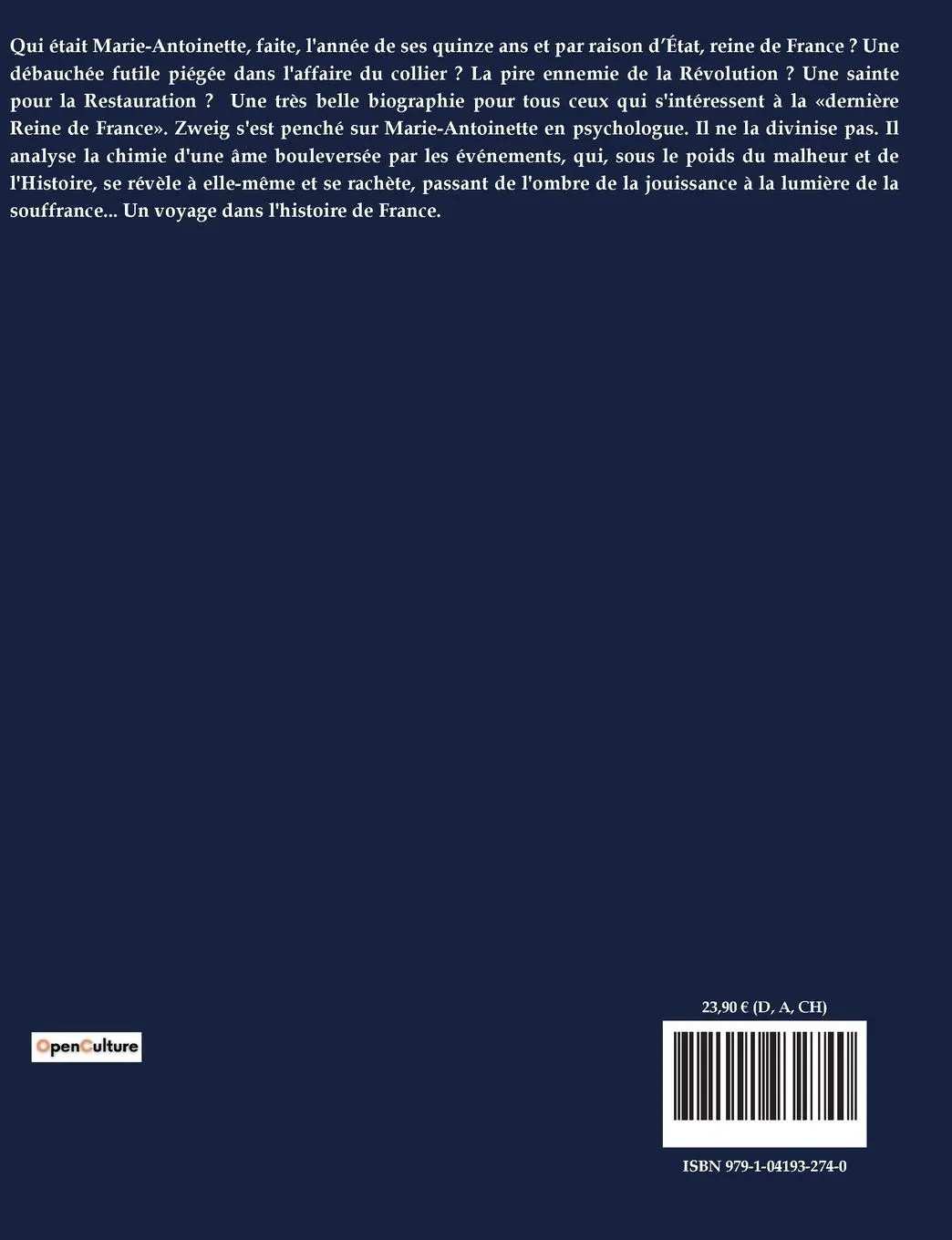 Rückseite: 9791041932740 | Marie-Antoinette | Une biographie historique de Stefan Zweig | Zweig