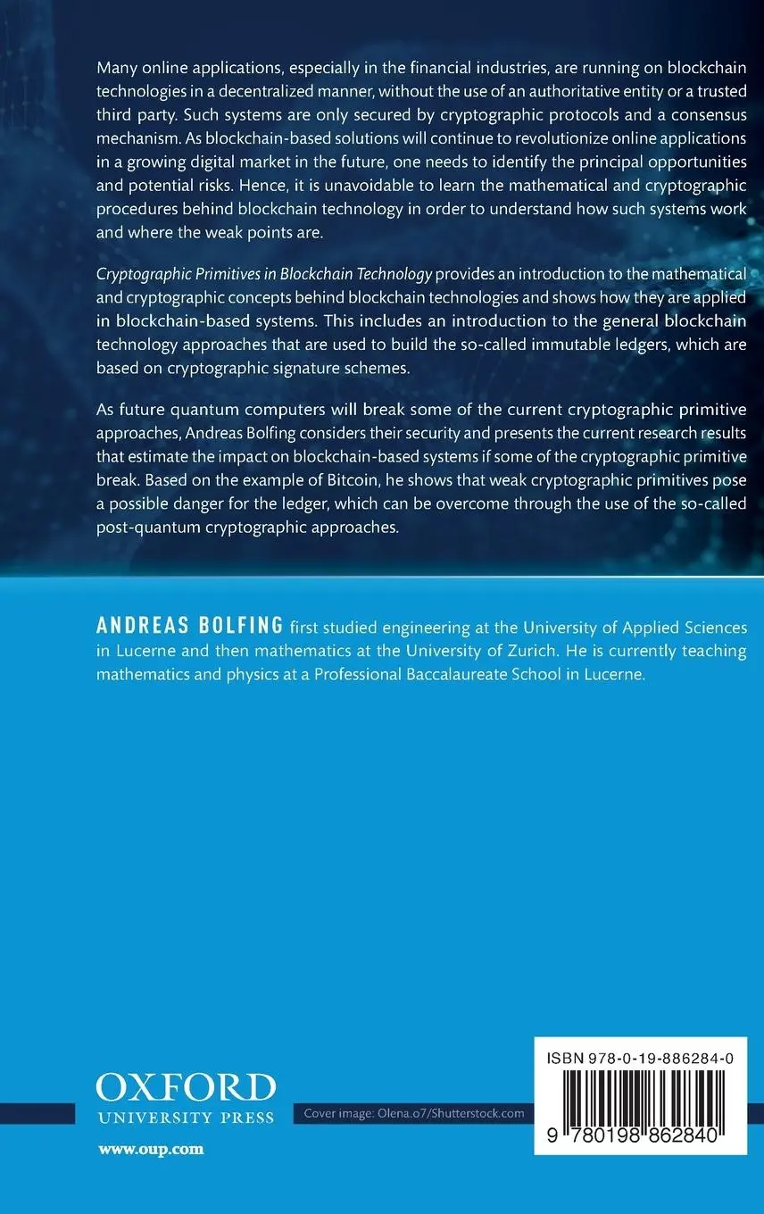 Rückseite: 9780198862840 | Cryptographic Primitives in Blockchain Technology | Andreas Bolfing