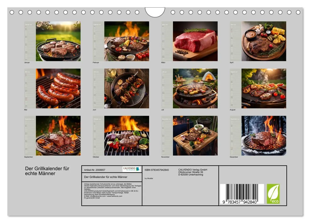 Bild: 9783457942840 | Der Grillkalender für echte Männer (Wandkalender 2026 DIN A4 quer),...