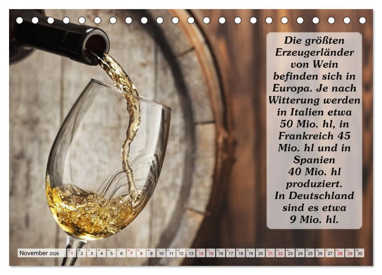 Bild: 9783457622940 | Wissenswertes über Wein (Tischkalender 2026 DIN A5 quer), CALVENDO...