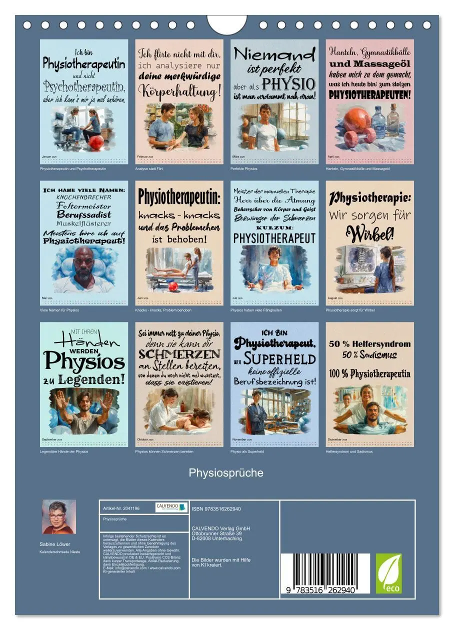 Bild: 9783516262940 | Physiosprüche (Wandkalender 2026 DIN A4 hoch), CALVENDO Monatskalender