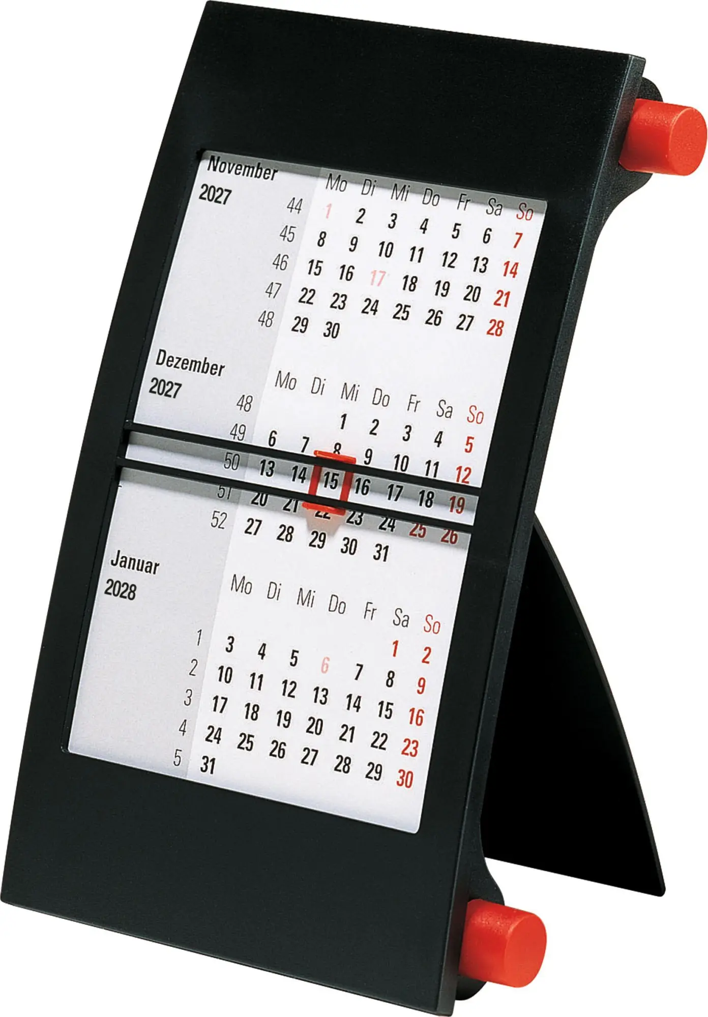 Cover: 4003273793040 | rido/idé 7038000207 3-Monats-Tischkalender 2027 90×120 mm, rot/schwarz