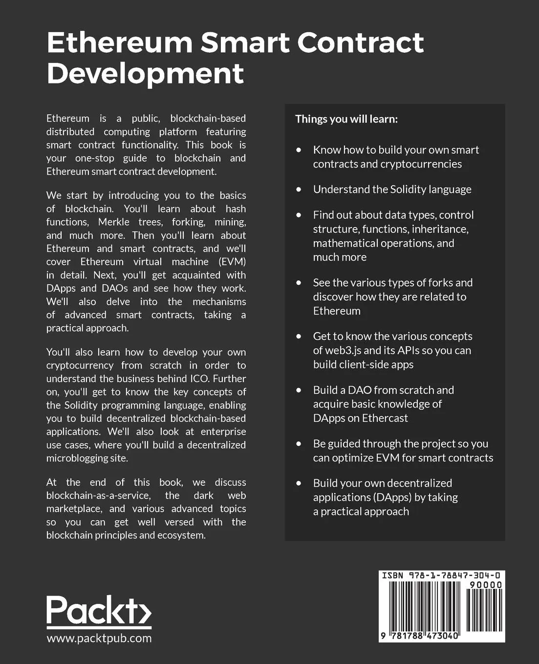 Rückseite: 9781788473040 | Ethereum Smart Contract Development | Mayukh Mukhopadhyay | Buch