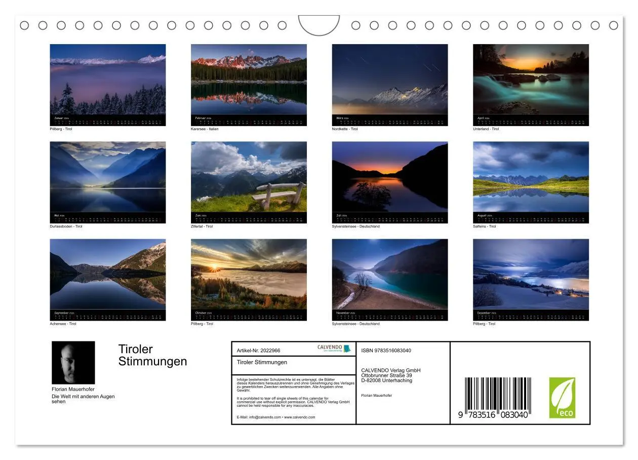Bild: 9783516083040 | Tiroler Stimmungen (Wandkalender 2026 DIN A4 quer), CALVENDO...