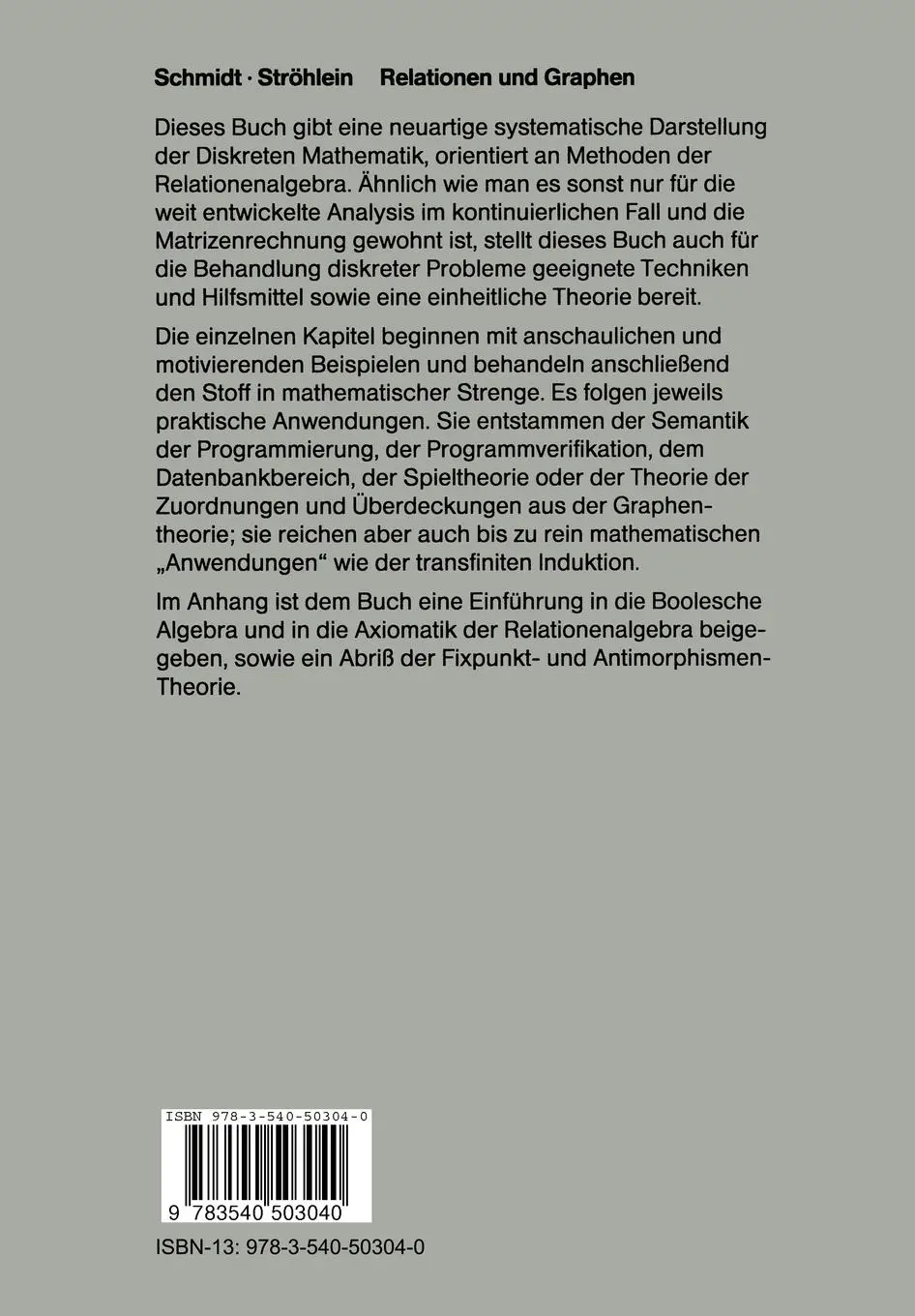 Rückseite: 9783540503040 | Relationen und Graphen | Thomas Ströhlein (u. a.) | Taschenbuch | ix