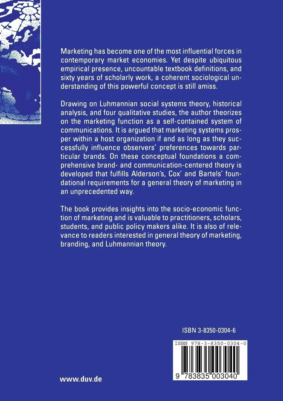 Rückseite: 9783835003040 | A Theory of Marketing | Outline of a Social Systems Perspective | Buch
