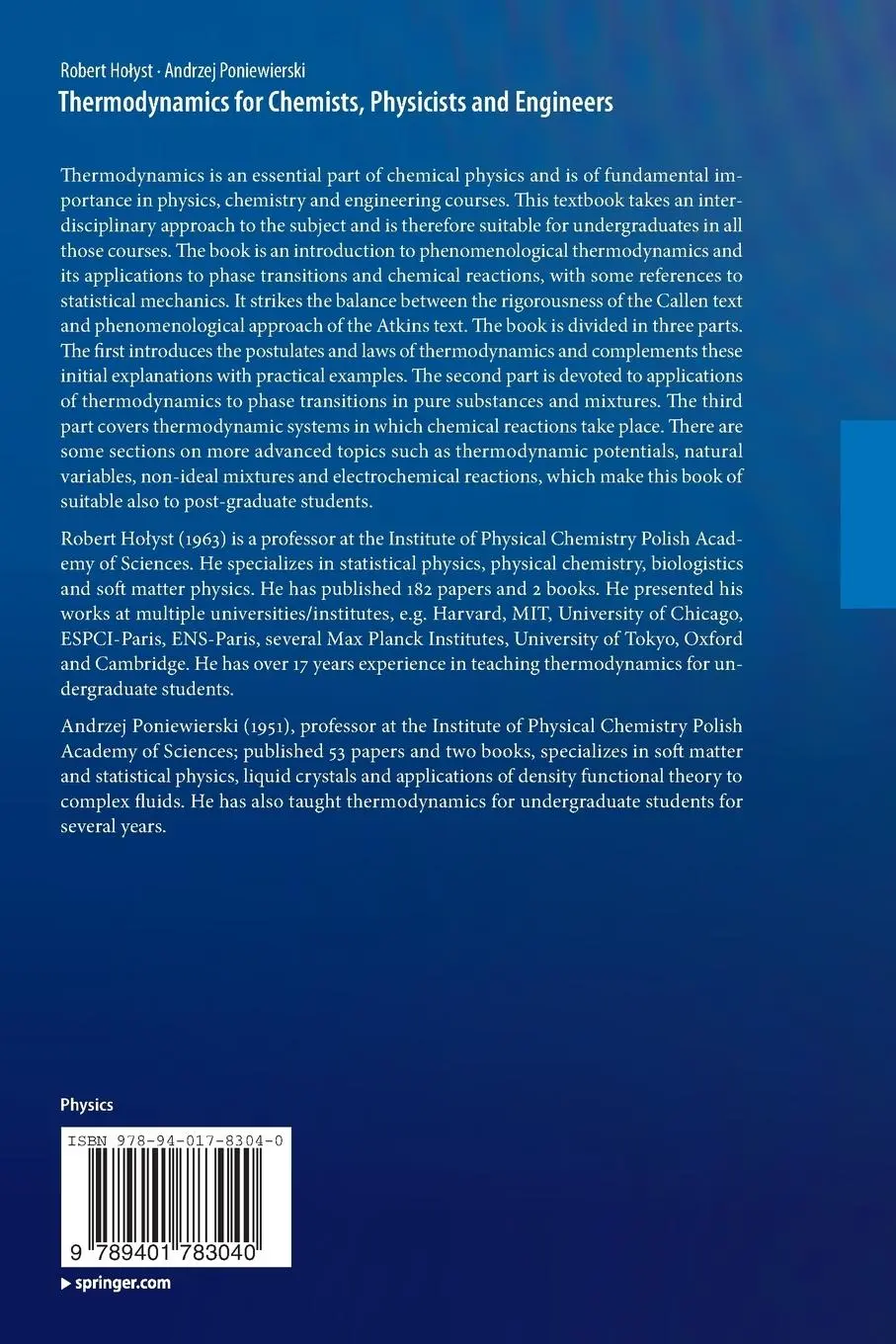 Rückseite: 9789401783040 | Thermodynamics for Chemists, Physicists and Engineers | Taschenbuch