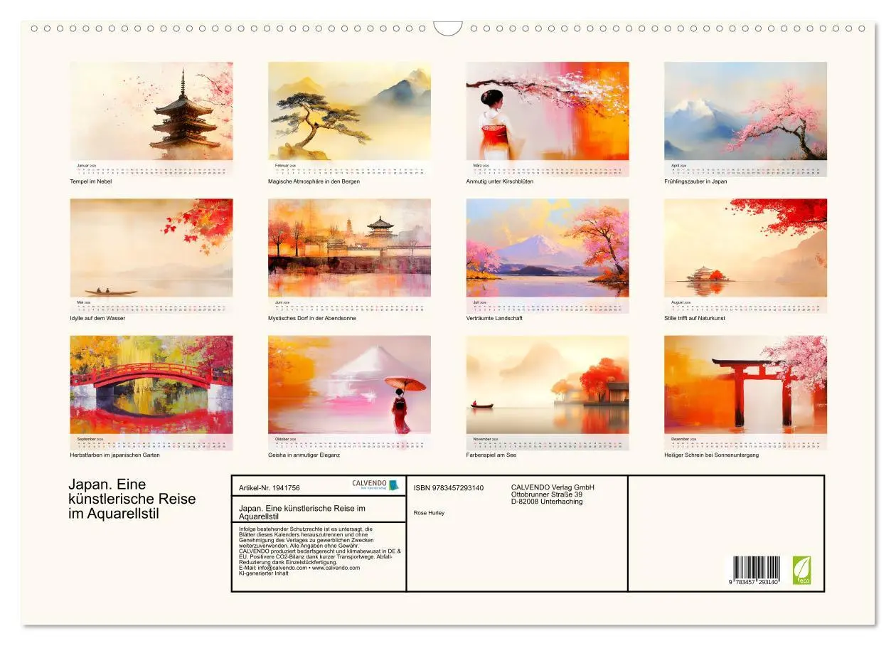 Bild: 9783457293140 | Japan. Eine künstlerische Reise im Aquarellstil (Wandkalender 2026...