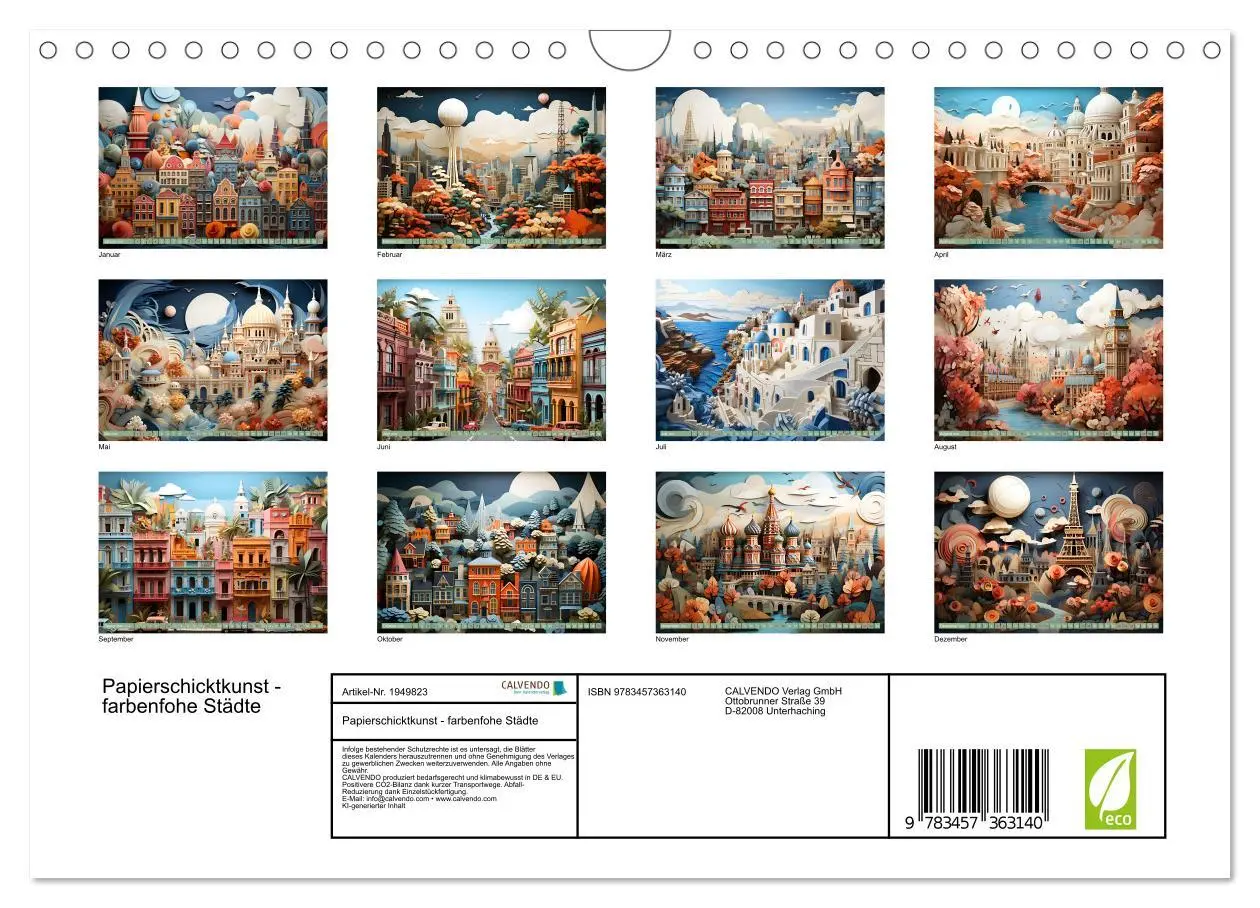 Bild: 9783457363140 | Papierschicktkunst - farbenfohe Städte (Wandkalender 2026 DIN A4...
