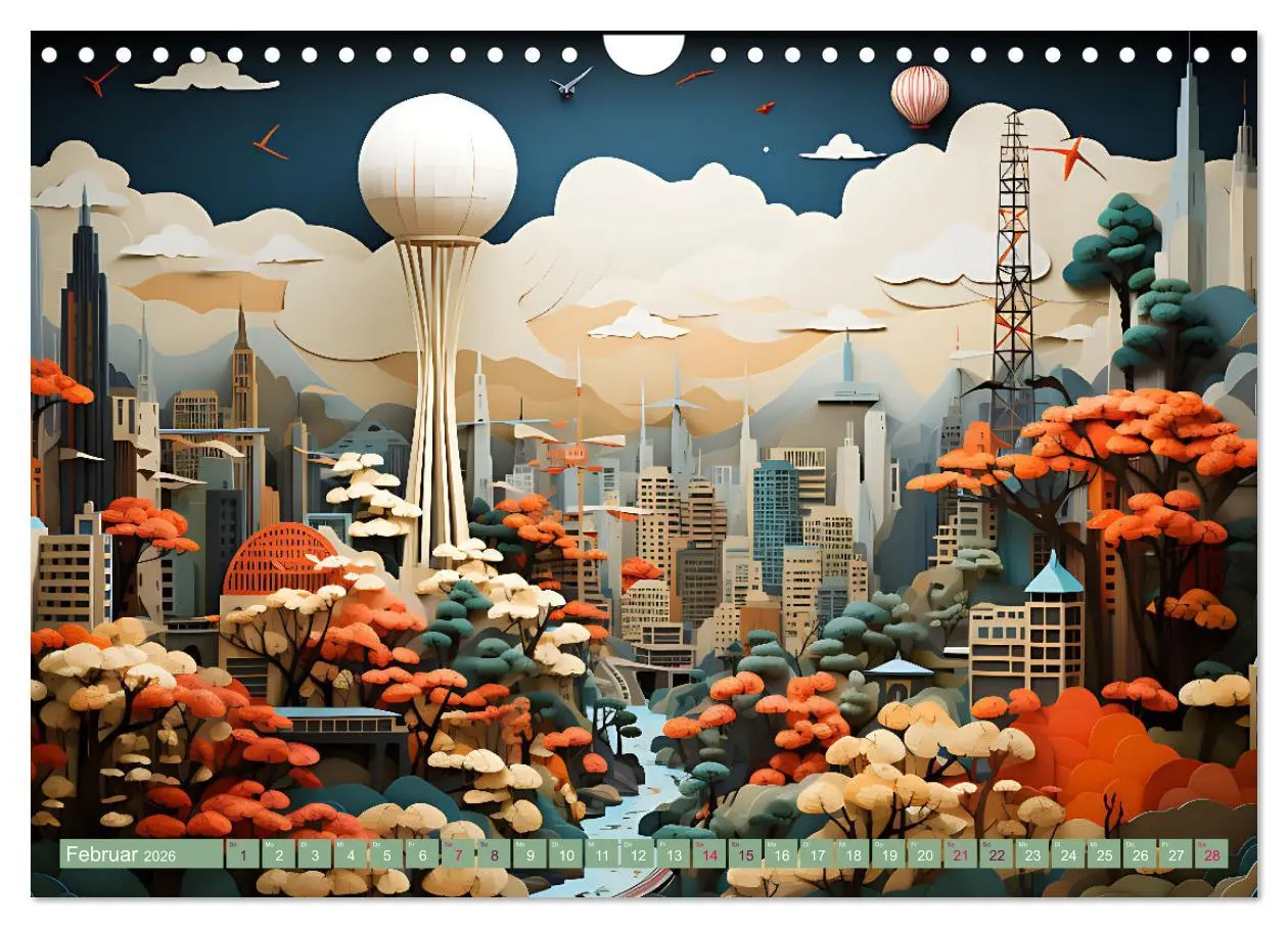 Bild: 9783457363140 | Papierschicktkunst - farbenfohe Städte (Wandkalender 2026 DIN A4...