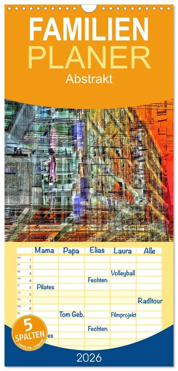 Cover: 9783516523140 | Familienplaner 2026 - Abstrakt mit 5 Spalten (Wandkalender, 21 x 45...