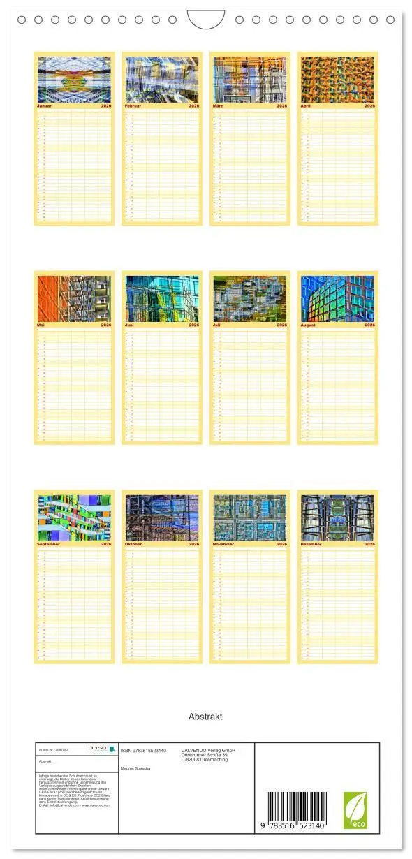 Bild: 9783516523140 | Familienplaner 2026 - Abstrakt mit 5 Spalten (Wandkalender, 21 x 45...