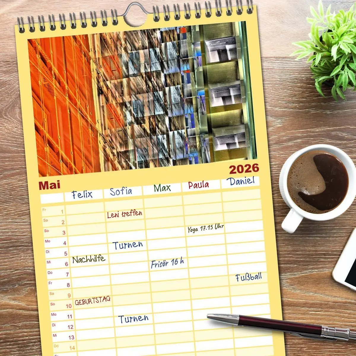 Bild: 9783516523140 | Familienplaner 2026 - Abstrakt mit 5 Spalten (Wandkalender, 21 x 45...