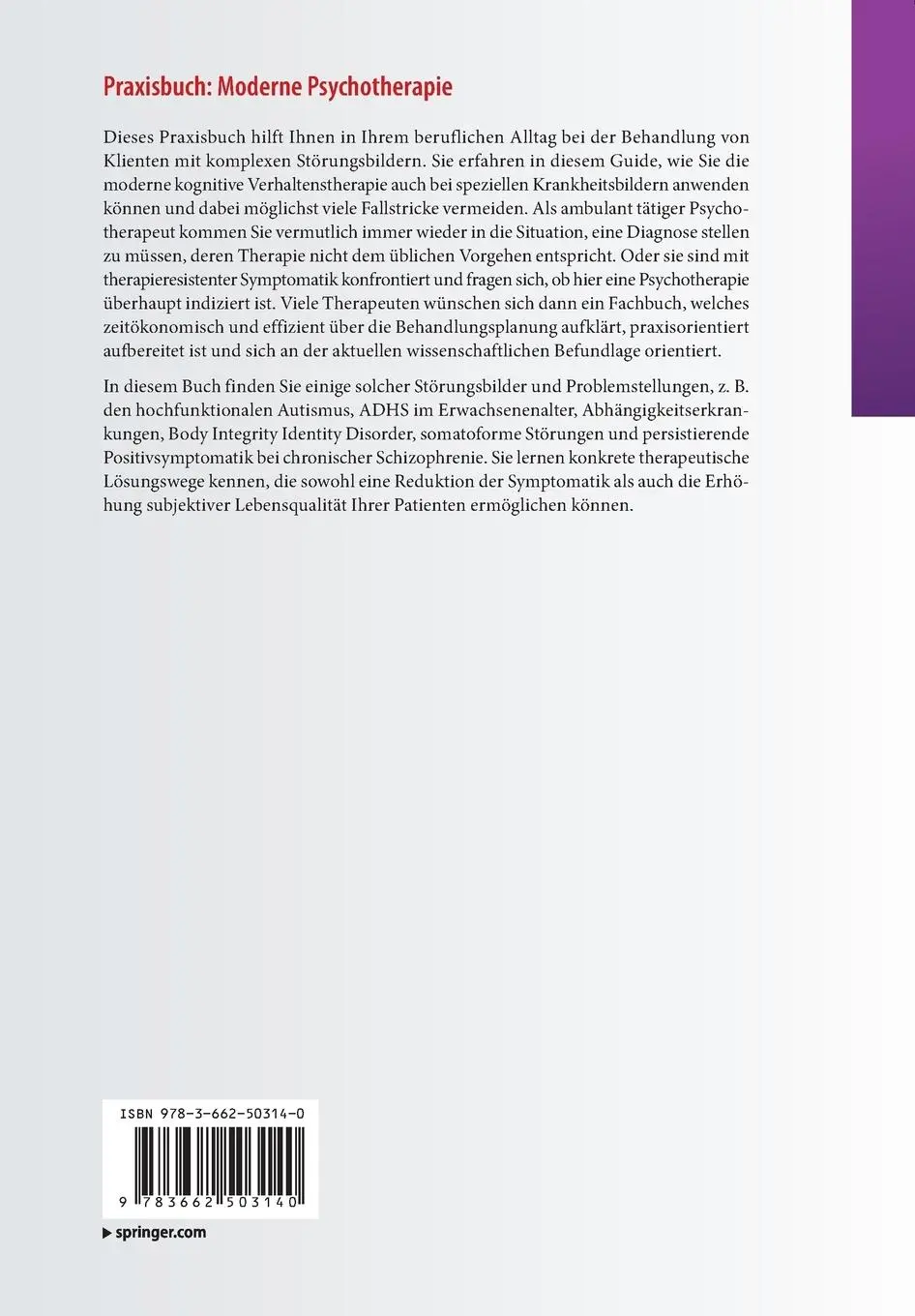 Rückseite: 9783662503140 | Praxisbuch: Moderne Psychotherapie | Thomas Schnell | Taschenbuch