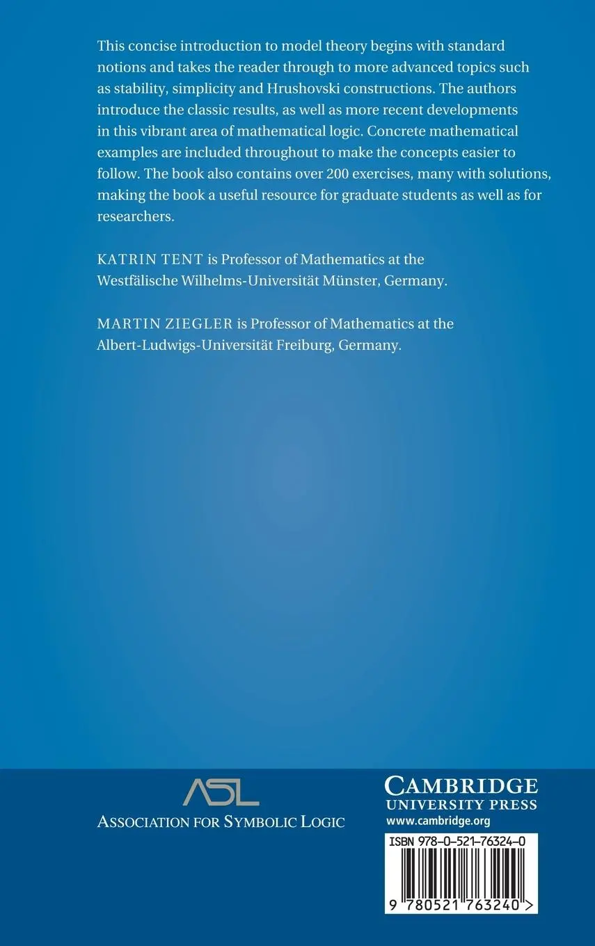 Rückseite: 9780521763240 | A Course in Model Theory | Katrin Tent (u. a.) | Buch | Englisch