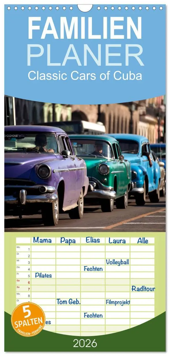 Cover: 9783516513240 | Familienplaner 2026 - Classic Cars of Cuba mit 5 Spalten...
