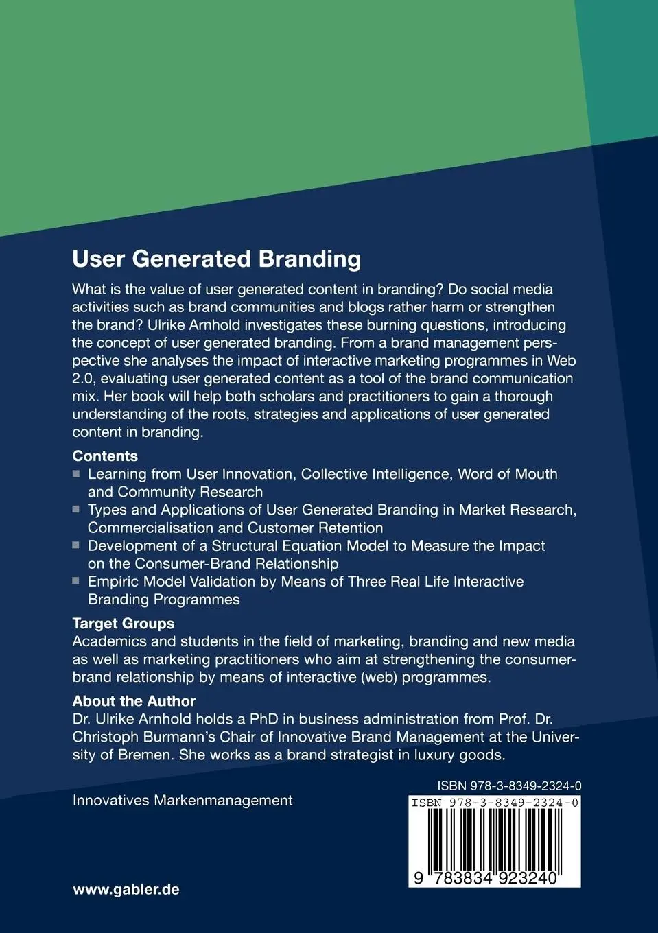 Rückseite: 9783834923240 | User Generated Branding | Ulrike Arnhold | Taschenbuch | xxviii | 2010