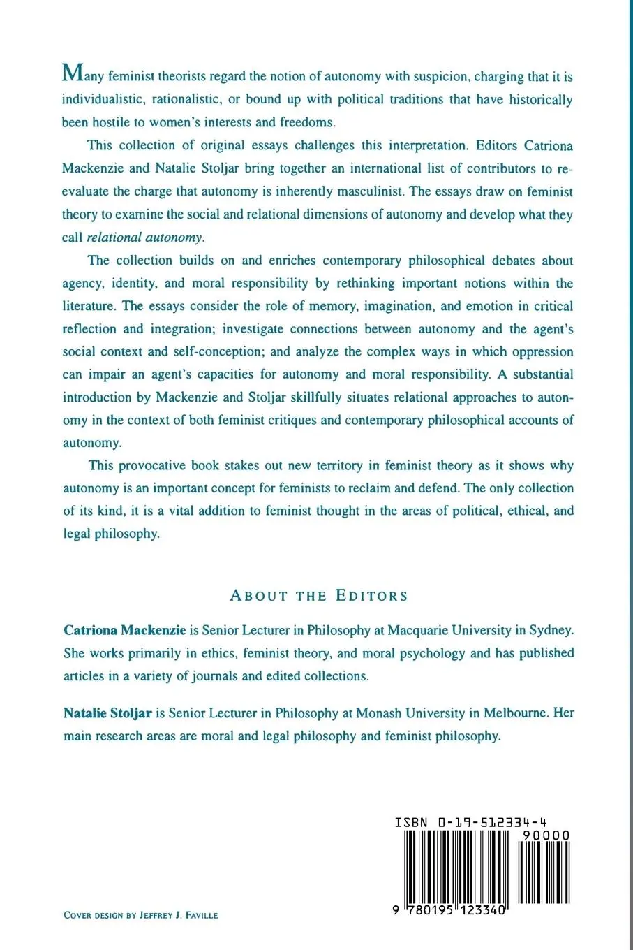 Rückseite: 9780195123340 | Relational Autonomy | Catriona Mackenzie (u. a.) | Taschenbuch | 1999