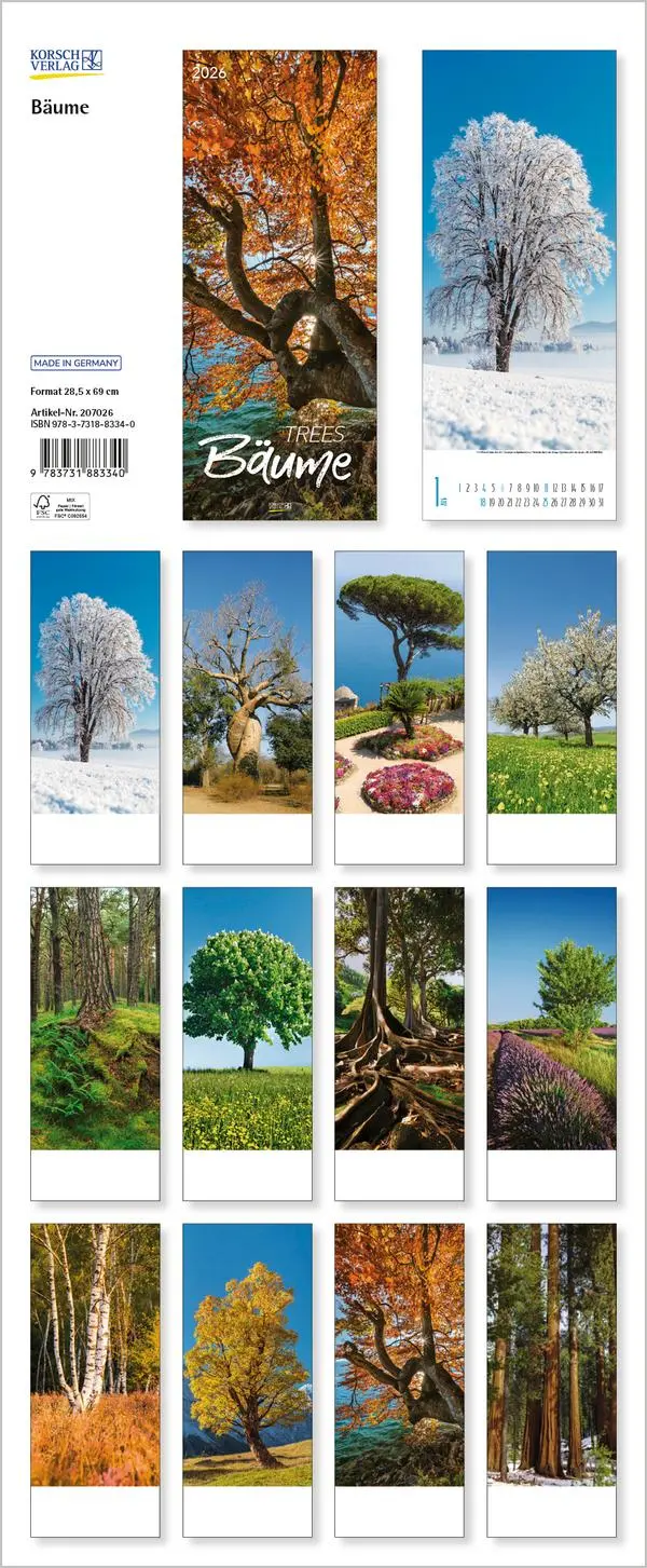 Bild: 9783731883340 | Bäume 2026 | Verlag Korsch | Kalender | Spiralbindung | 14 S. | 2026