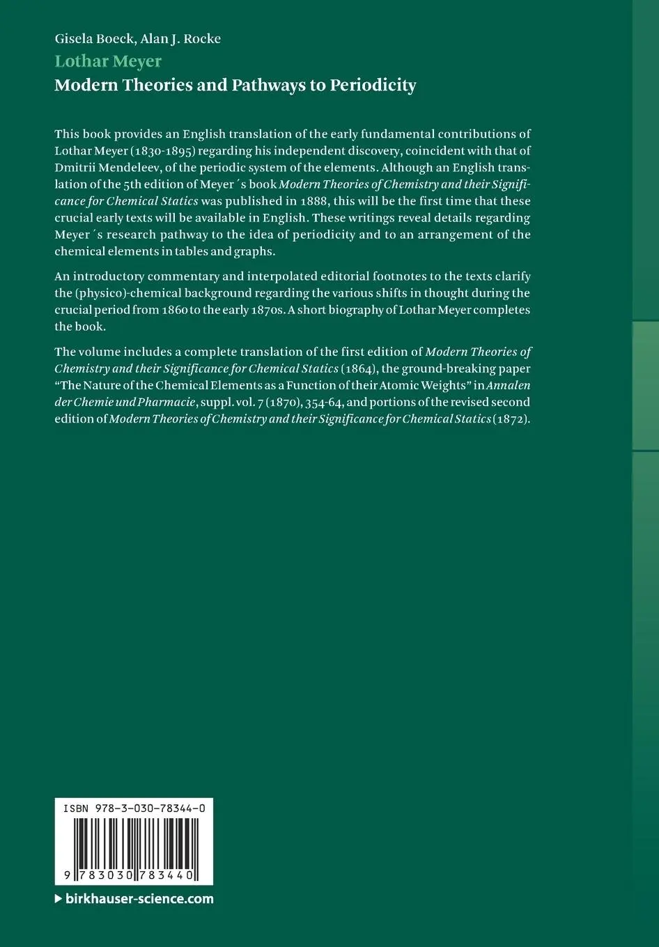 Rückseite: 9783030783440 | Lothar Meyer | Modern Theories and Pathways to Periodicity | Buch | XI