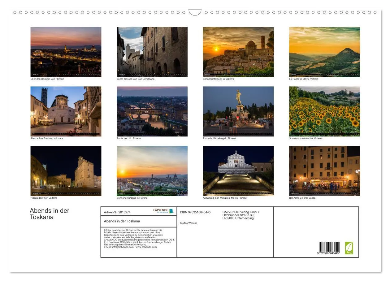 Bild: 9783516043440 | Abends in der Toskana (Wandkalender 2026 DIN A2 quer), CALVENDO...