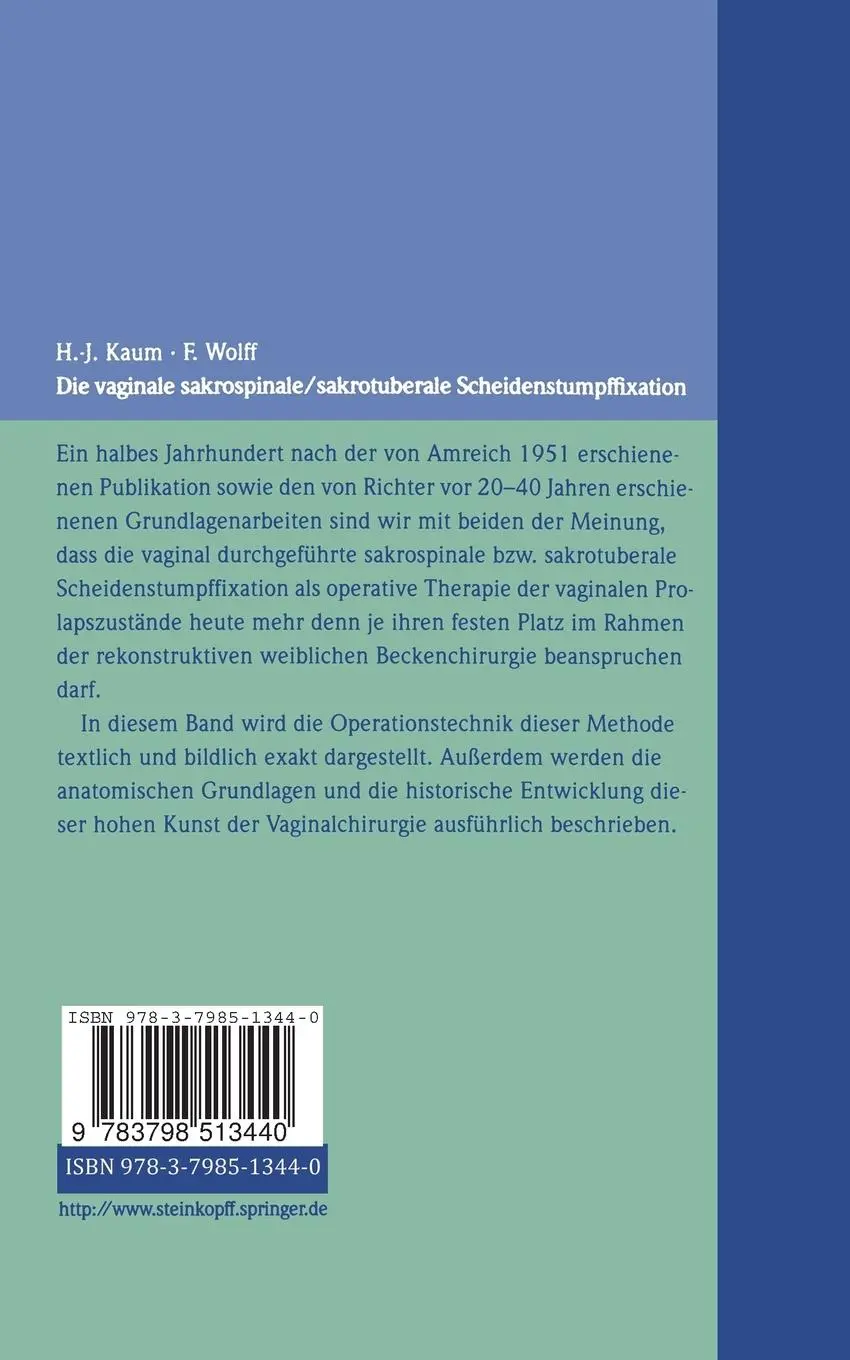 Rückseite: 9783798513440 | Die vaginale sakrospinale/sakrotuberale Scheidenstumpffixation | Buch