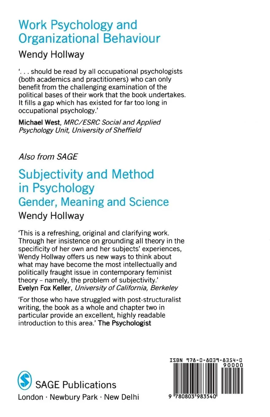 Rückseite: 9780803983540 | Work Psychology and Organizational Behaviour | Wendy Hollway (u. a.)