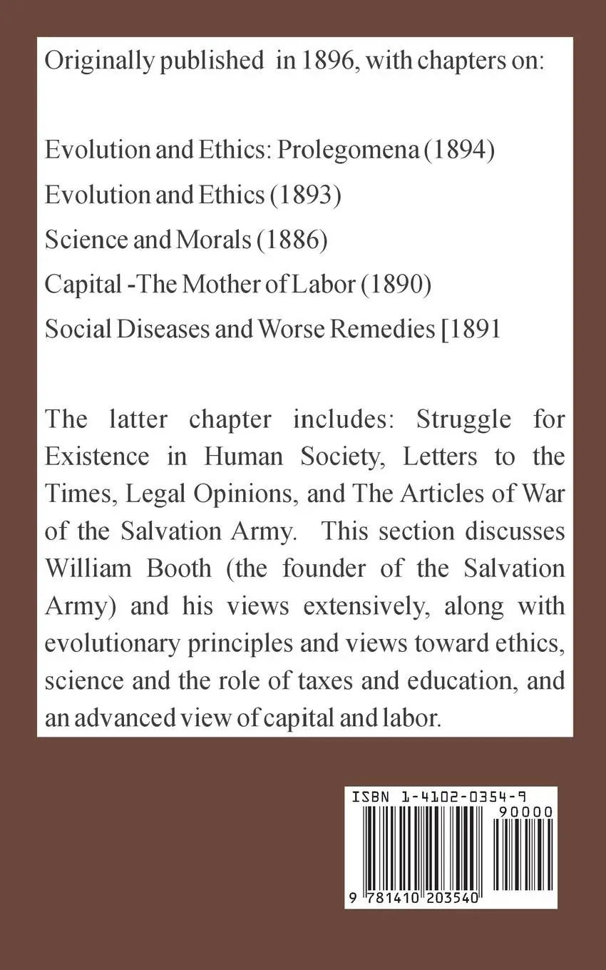 Rückseite: 9781410203540 | Evolution and Ethics and Other Essays | Thomas H. Huxley | Taschenbuch