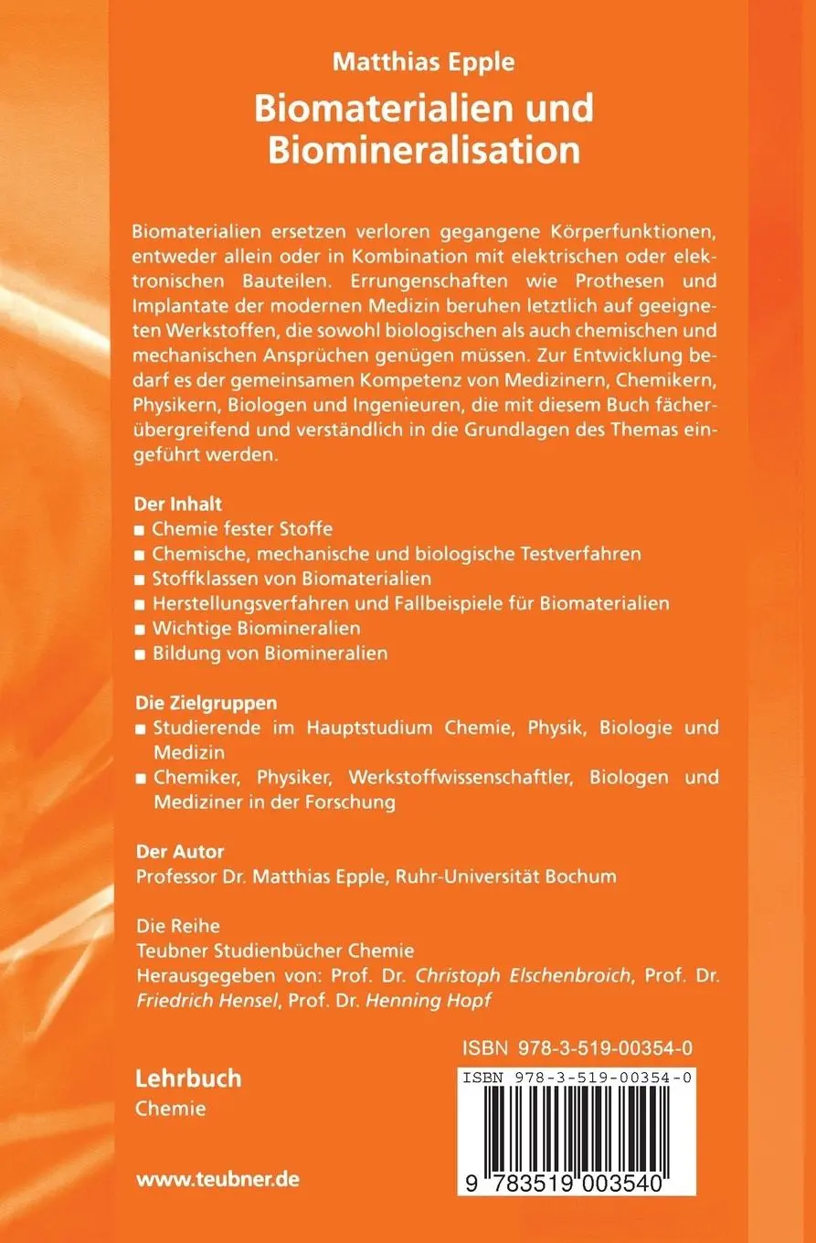 Rückseite: 9783519003540 | Biomaterialien und Biomineralisation | Matthias Epple | Taschenbuch