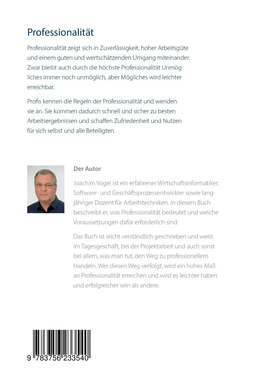 Rückseite: 9783756233540 | Professionalität | Wie Profis denken und handeln | Joachim Vogel