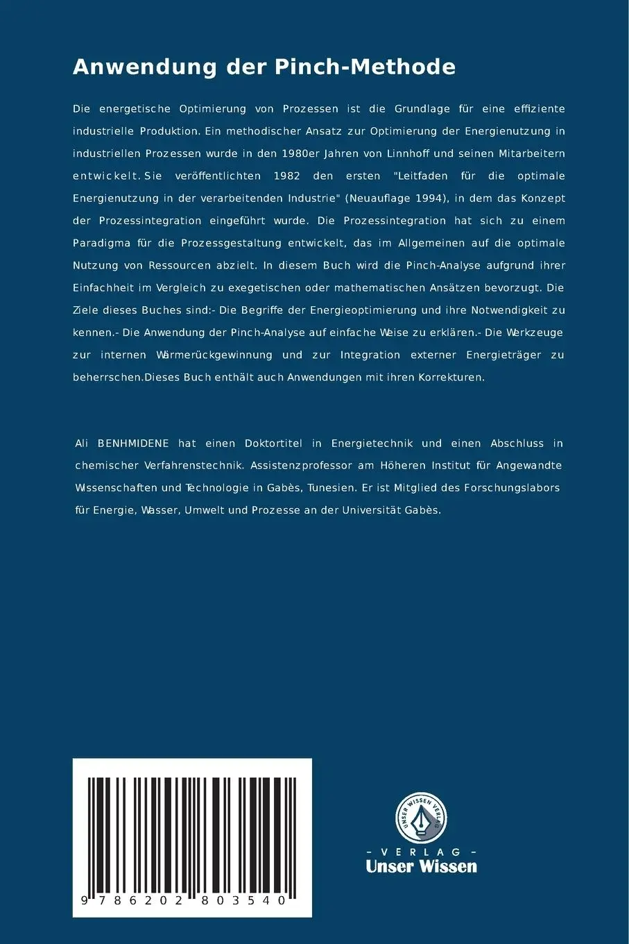 Rückseite: 9786202803540 | Anwendung der Pinch-Methode | Korrigierte Kurse und Übungen | Buch