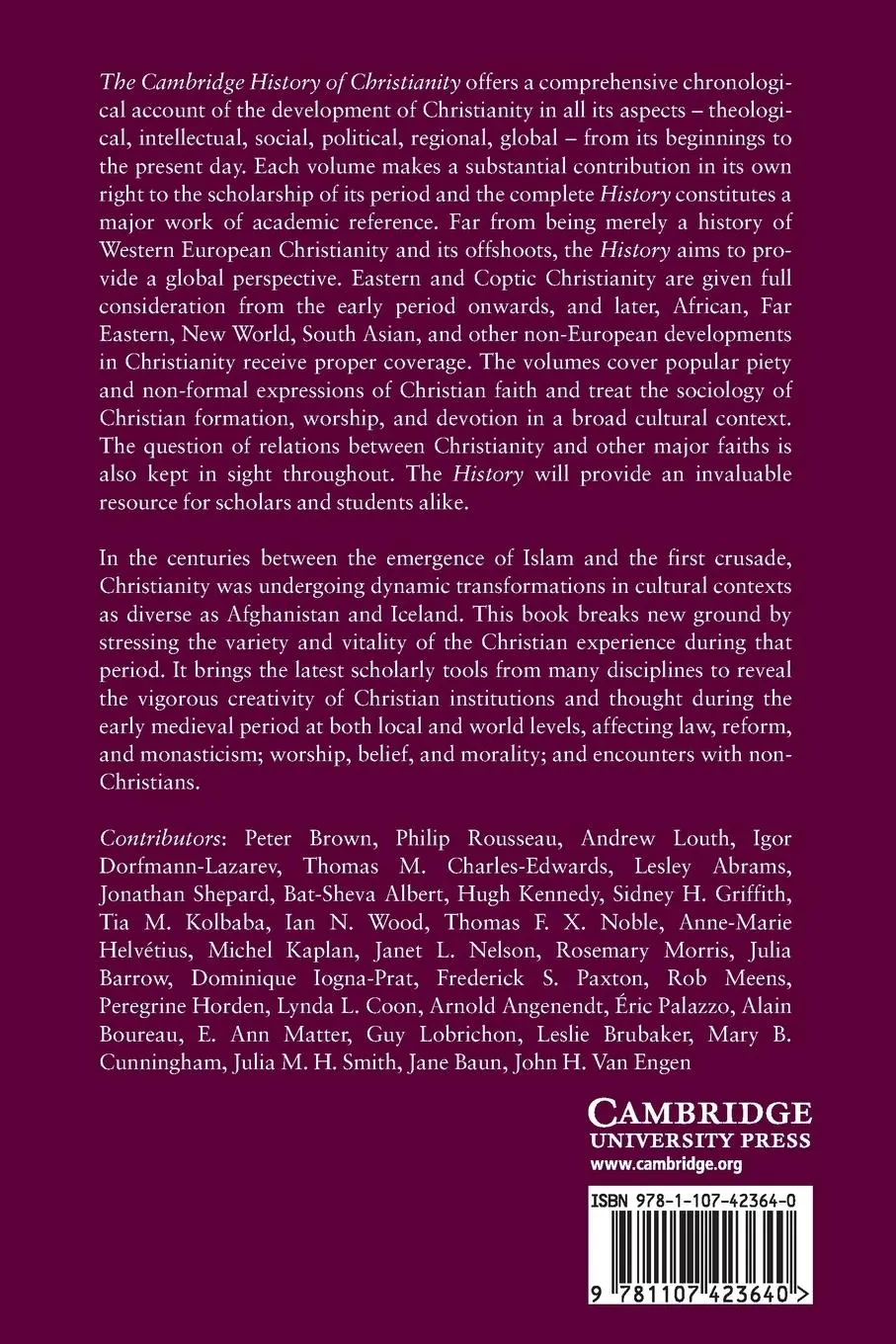 Rückseite: 9781107423640 | The Cambridge History of Christianity | Thomas F. X. Noble (u. a.)