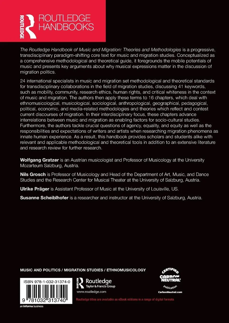 Rückseite: 9781032313740 | The Routledge Handbook of Music and Migration | Gratzer (u. a.) | Buch