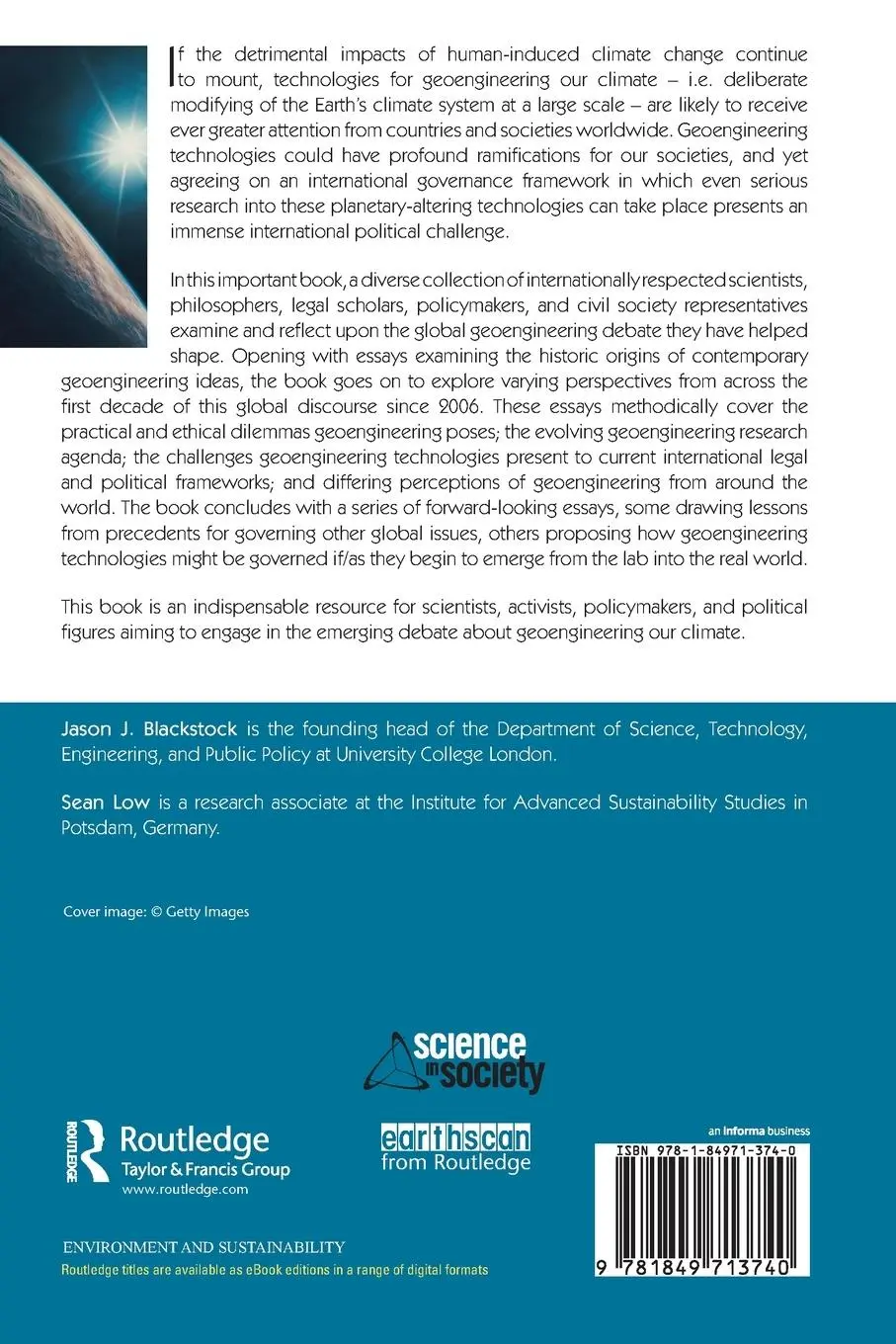 Rückseite: 9781849713740 | Geoengineering our Climate? | Ethics, Politics, and Governance | Buch