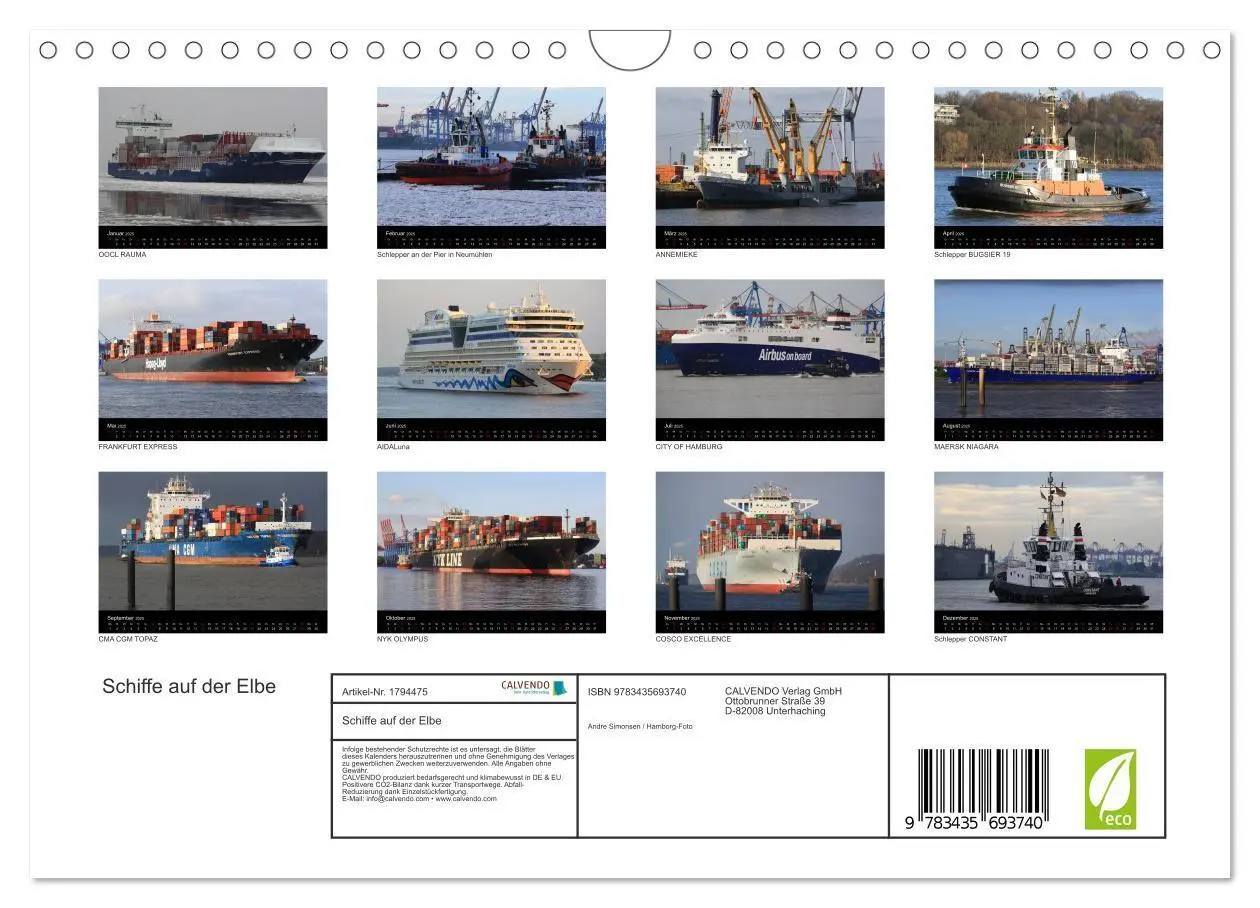 Bild: 9783435693740 | Schiffe auf der Elbe (Wandkalender 2025 DIN A4 quer), CALVENDO...