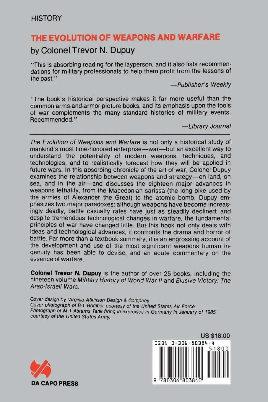 Rückseite: 9780306803840 | Evolution of Weapons and Warfare | Trevor Nevitt Dupuy (u. a.) | Buch